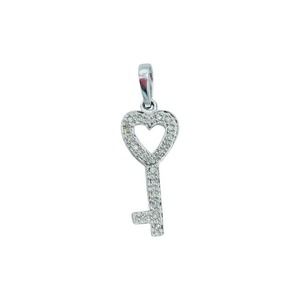 14K White Gold Diamond Heart Key Pendant